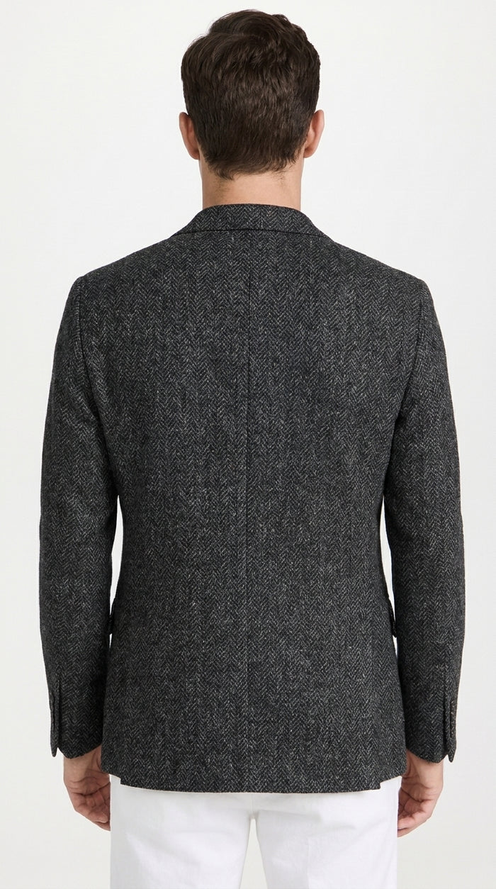 Men’s Charcoal Herringbone Tweed Sport Coat – Classic Textured Wool-Style Blazer