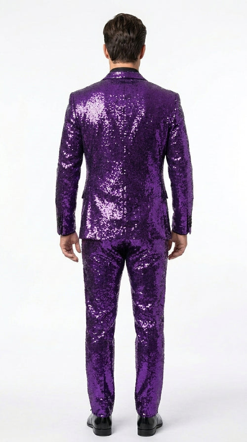 Men’s Purple Glitter Tuxedo Suit with Black Lapel, Party Stage Performance Formal Suit