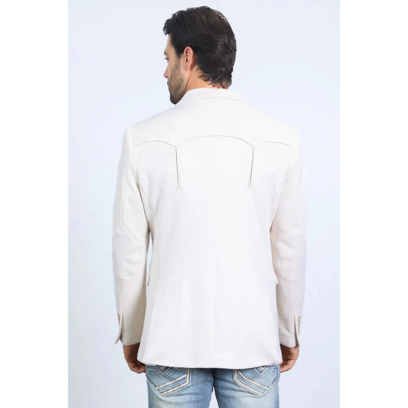 Mens Double Buttons Faux Suede Blazer - Off White