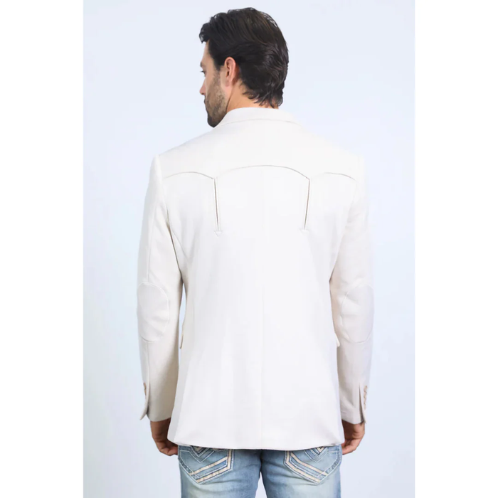 Mens Double Buttons Faux Suede Blazer - Off White
