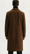 Alberto Nardoni men's brown wool overcoat. Straight silhouette, tailored collar, single back vent. Textured wool in rich brown. Long, fitted sleeves and lined interior for warmth.
