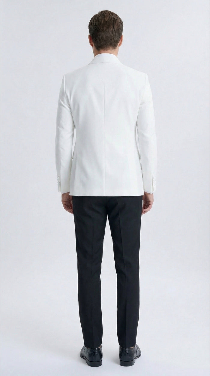Mens White Double Breasted Dinner Jacket with Black Pants – Formal Tuxedo Set