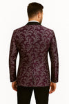 Mens Purple and White Paisley Floral Brocade Tuxedo Jacket - Suit with Satin Lapel Wtih Black Pants