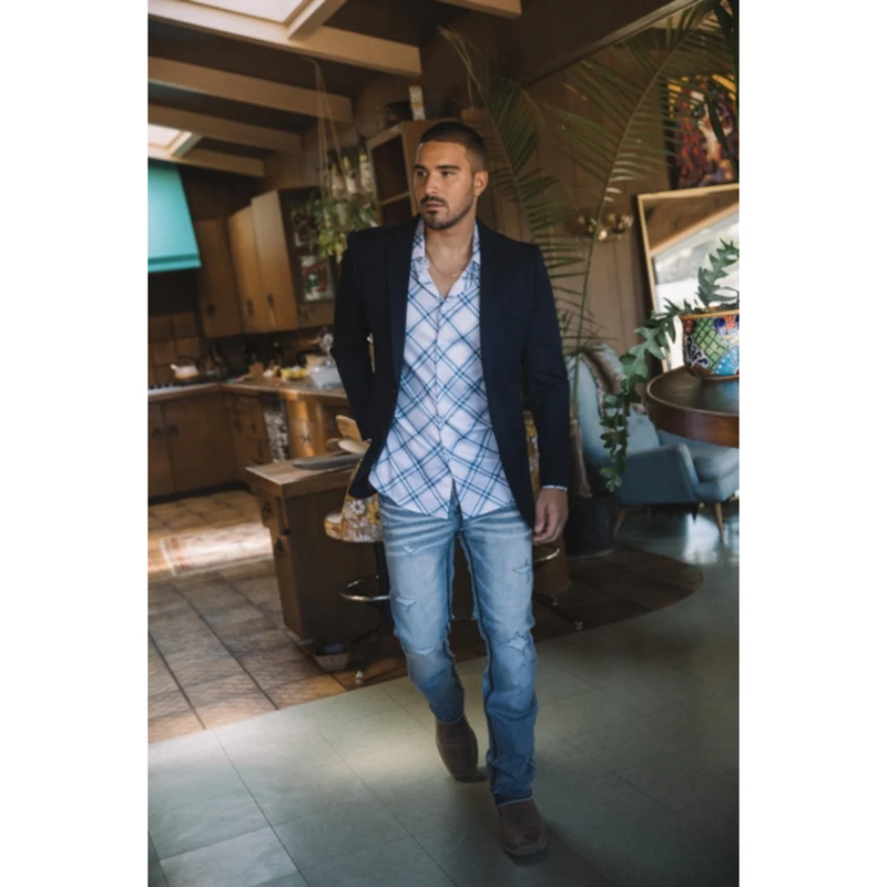 Mens Double Button Western Blazer - Navy