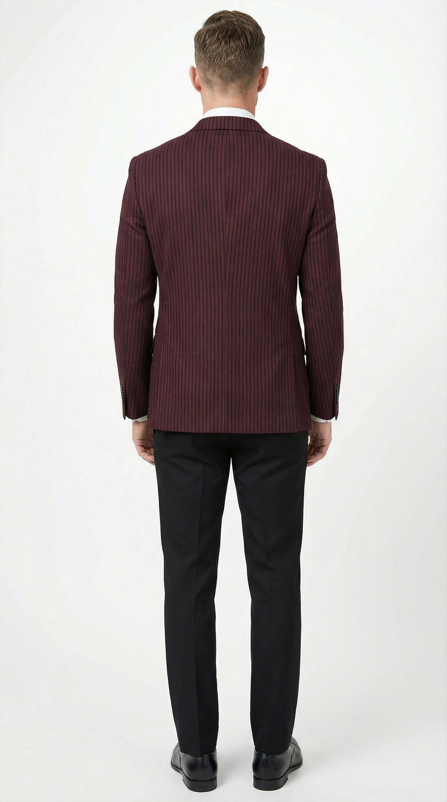 Men’s Burgundy Pinstripe Blazer – Classic Tailored Formal Jacket for Business, Office and Evening Wear