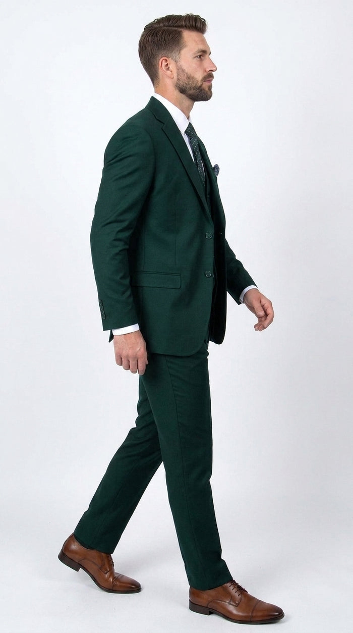 Men’s Stacey Adams Designer Hunter Green 3 Piece Suit – Two Button Vested Classic Wedding, Prom & Formal Suit