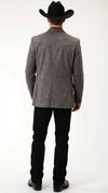 Men’s Charcoal Gray Western Faux Suede Blazer – Double Button Cowboy Jacket for Wedding & Party Wear