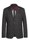 Mens Slim Fit Patch Pocket Vintage Style Sports Coat Blazers in Charcoal Grey Windowpane Plaid