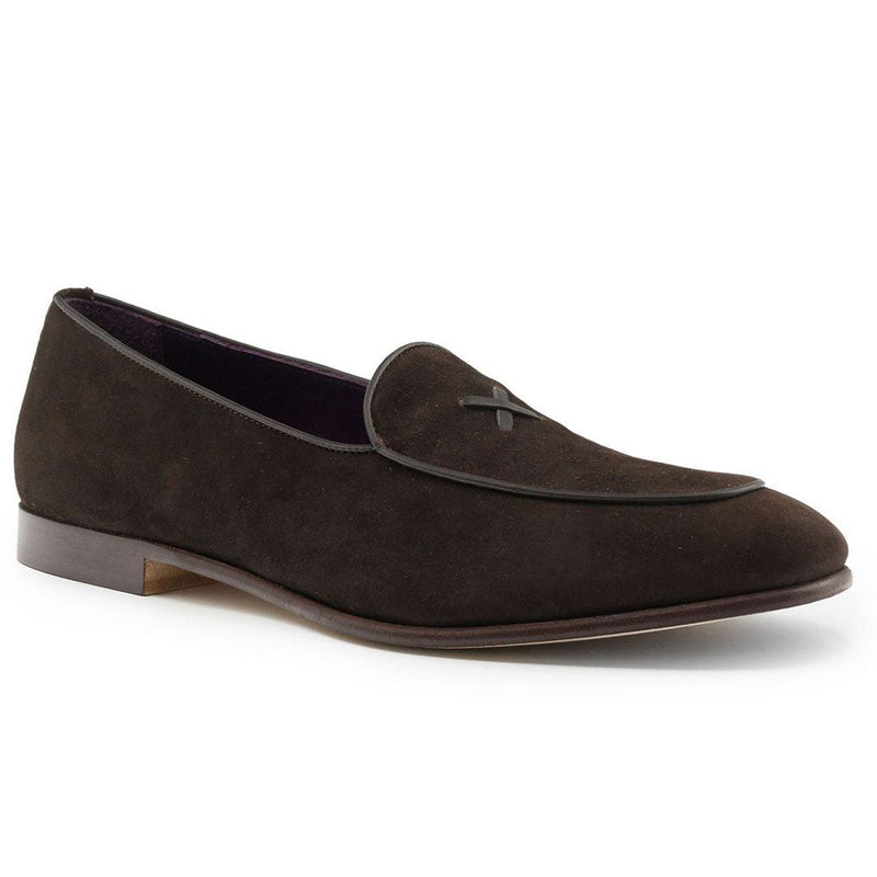 Zelli Sueded Goatskin Loafer with Crocodile Vamp in Nicotine