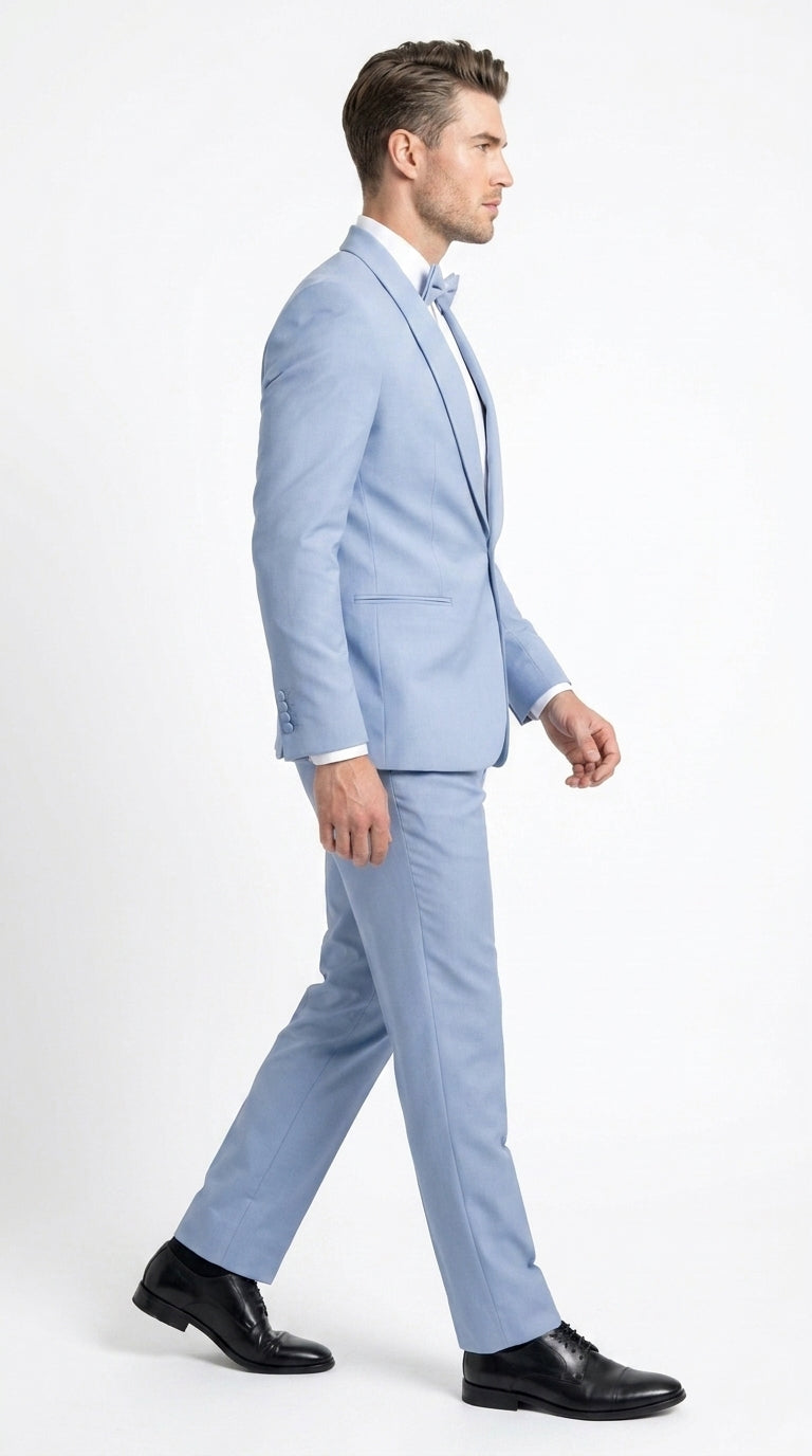 Men’s Powder Blue 2 Piece Tuxedo Suit – Light Blue Wedding Prom Tux with Matching Pants Light Baby Blue