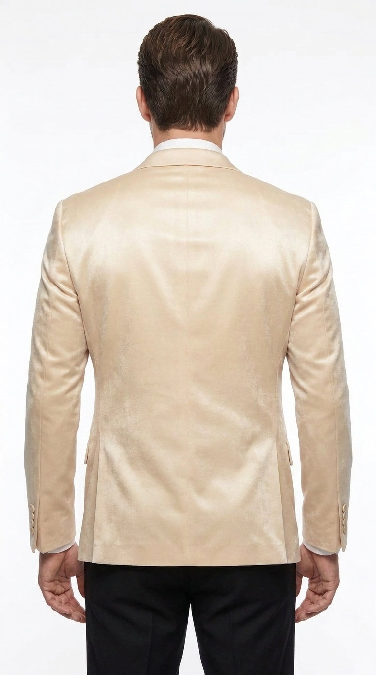 Men’s Champagne Tuxedo Dinner Jacket – Satin Finish Formal Wedding Prom Blazer and Bowtie included