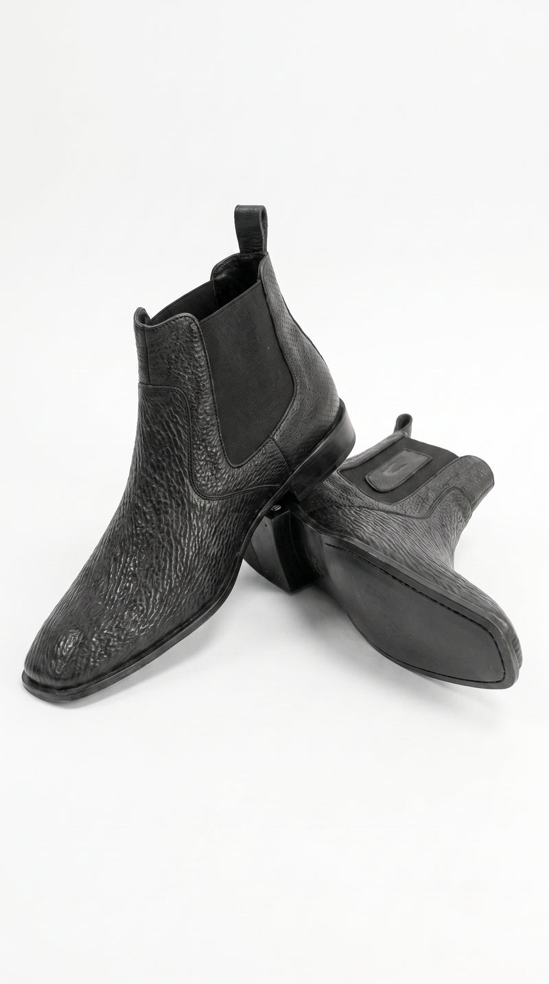 Men’s Shark Skin Cowboy Boots – Black Exotic Leather Western Chelsea Ankle Boots by Vestigium