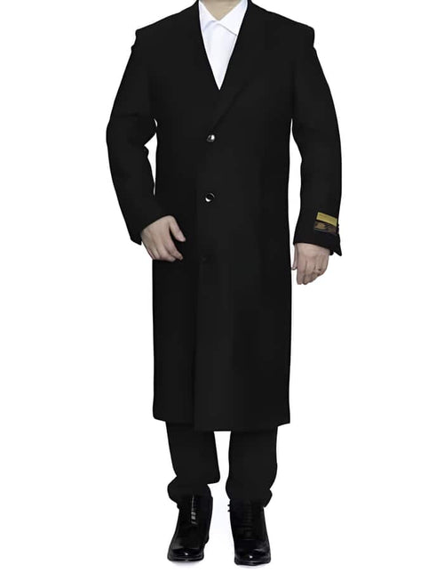 Men's Black Wool Overcoat – 3 Button Ankle Length Winter Dress Coat
