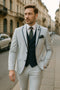 Men's White and Navy Pinstripe Suit with Contrast Trim â€“ 3-Piece Seersucker Style Set for Weddings and Summer Events