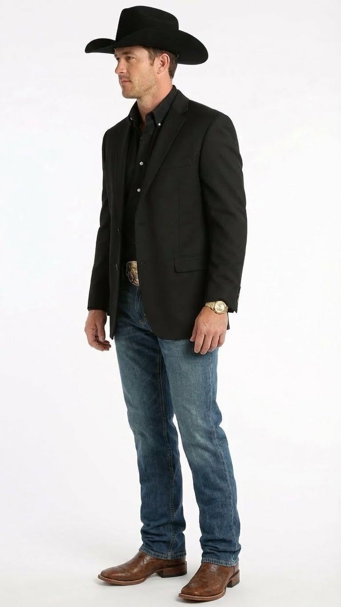 Mens Black Western Blazer Jacket, Classic Cowboy Style Sport Coat for Casual Formal Wear with Jeans