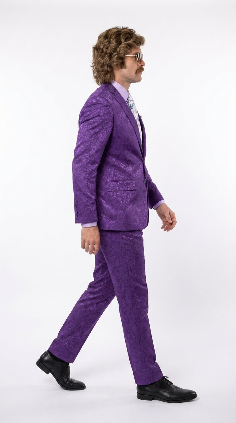 Men’s Purple Paisley 2-Piece Suit – 1970s Disco, Retro Rockabilly, Prom and Party Suit