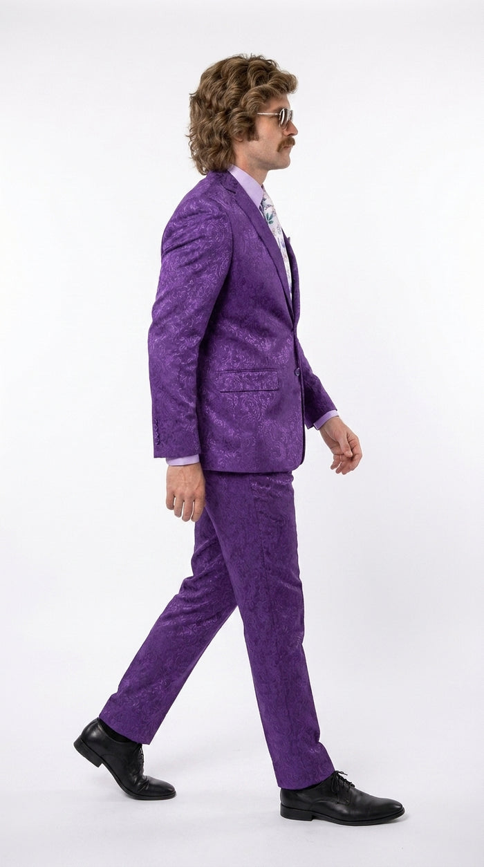 Men’s Purple Paisley 2-Piece Suit – 1970s Disco, Retro Rockabilly, Prom and Party Suit