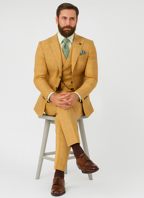 3 Piece Plaid Suit - Orange Mens Plaid Suit