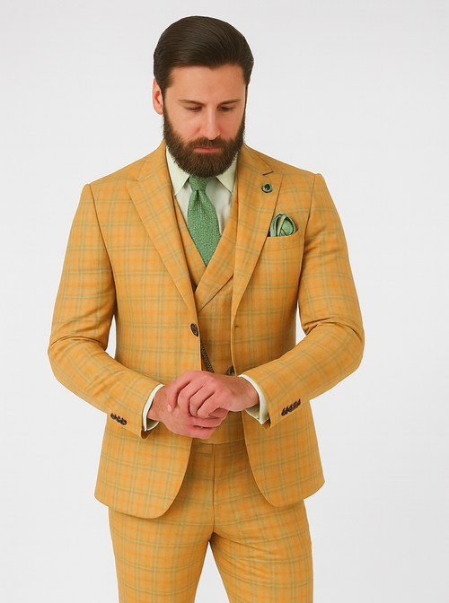 3 Piece Plaid Suit - Orange Mens Plaid Suit