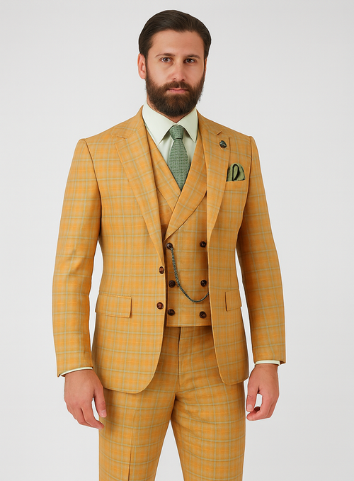 3 Piece Plaid Suit - Orange Mens Plaid Suit