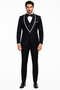3-Piece Tailored Fit Wool Suit with Bow Tie and Flat Front Pants - Black