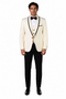 3-Piece Tailored Fit Wool Suit with Bow Tie and Flat Front Pants - Off White