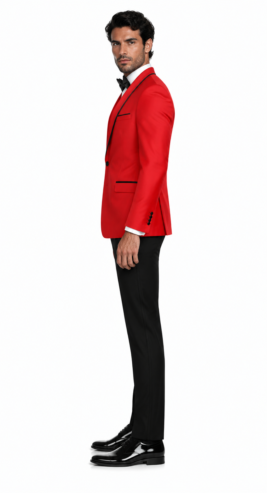 3-Piece Tailored Fit Wool Suit with Bow Tie and Flat Front Pants - Red