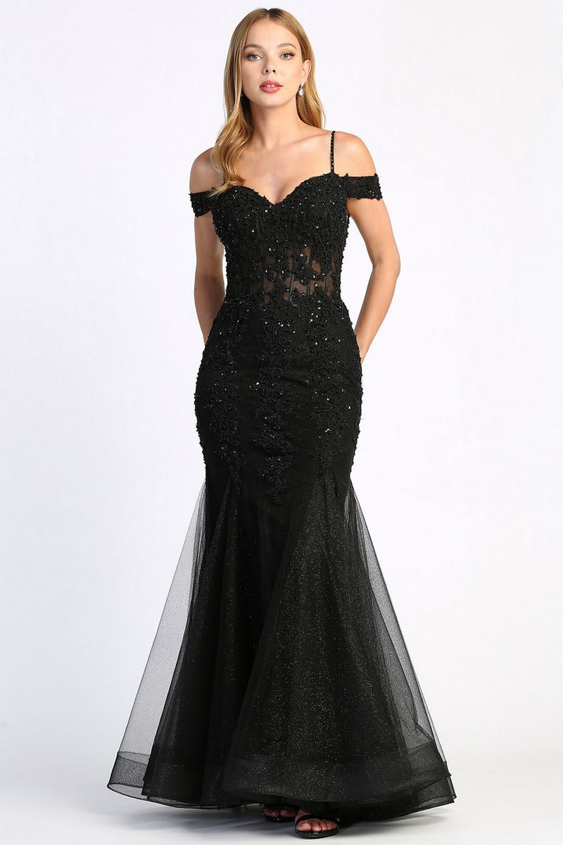 Adora Design 3005 Off Shoulder Beaded Lace Corset Prom Gown