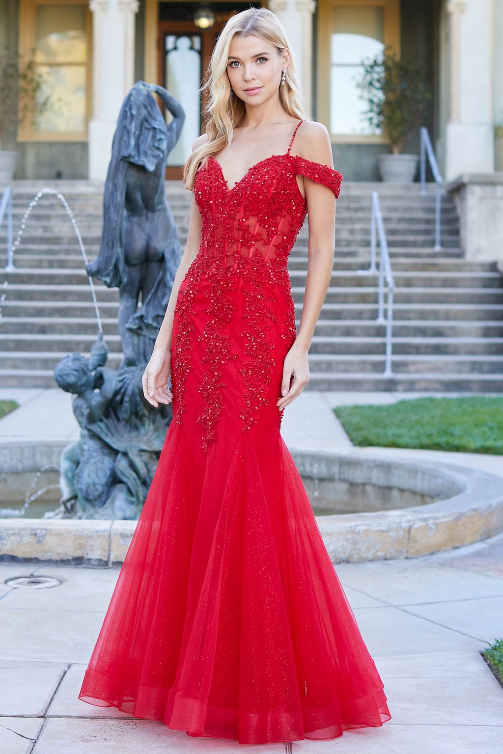 Adora Design 3005 Off Shoulder Beaded Lace Corset Prom Gown