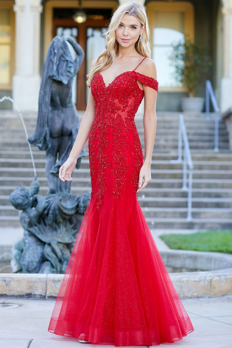 Adora Design 3005 Off Shoulder Beaded Lace Corset Prom Gown