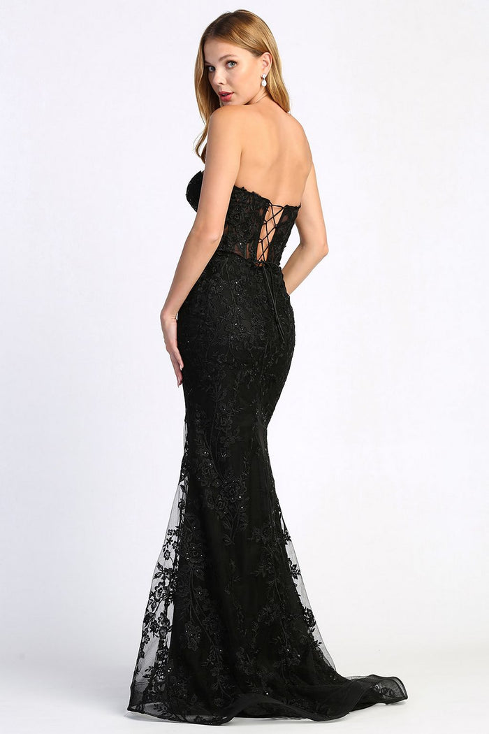 Adora Design 3025 Beaded Lace Fit and Flare Long Formal Prom Dress