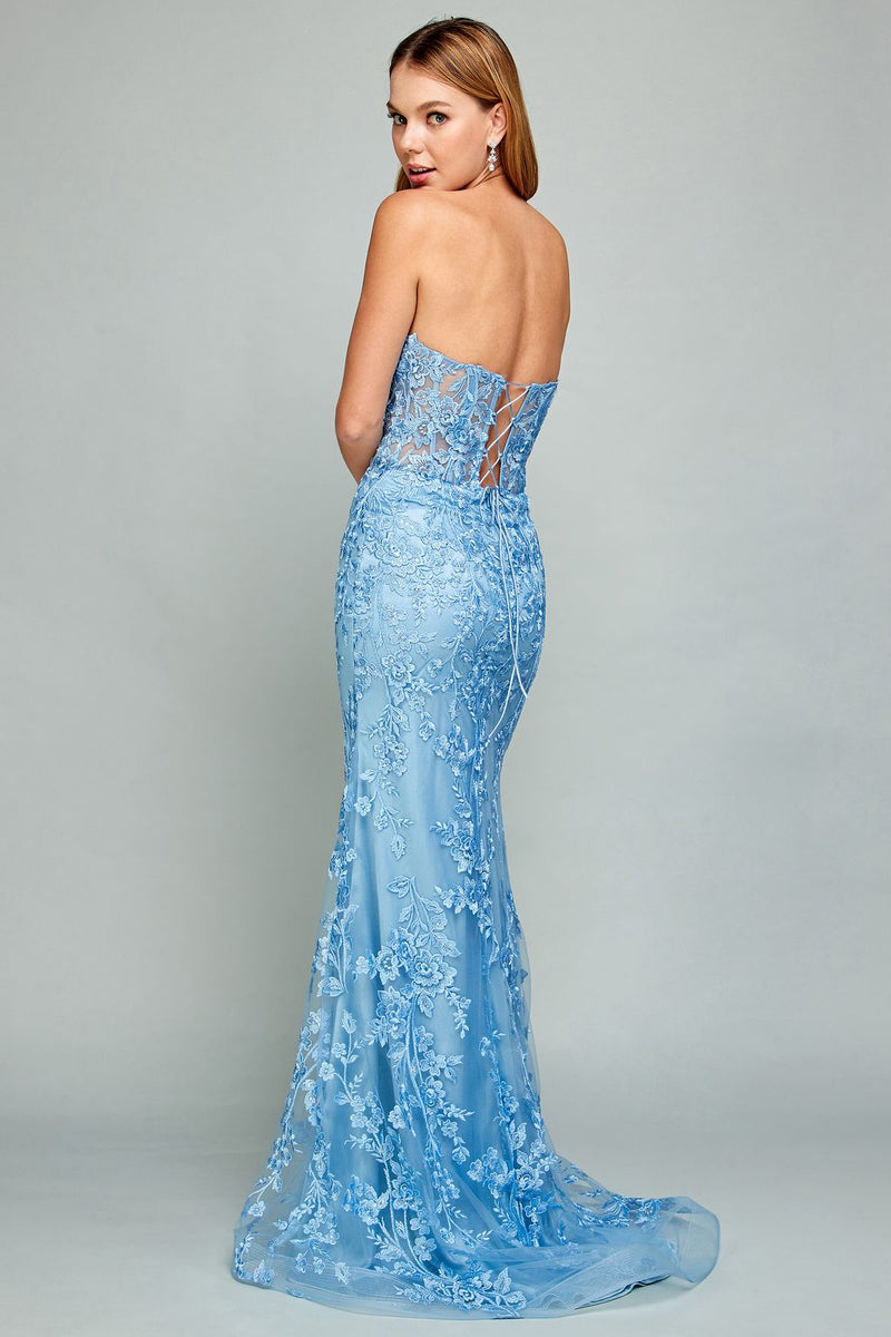 Adora Design 3025 Beaded Lace Fit and Flare Long Formal Prom Dress