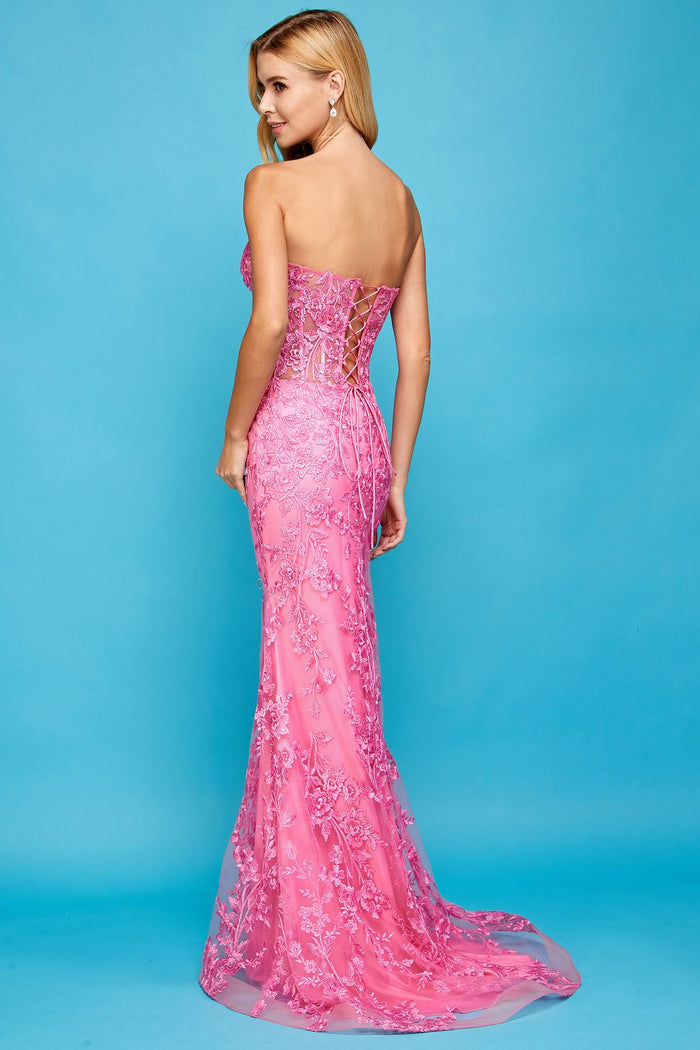 Adora Design 3025 Beaded Lace Fit and Flare Long Formal Prom Dress