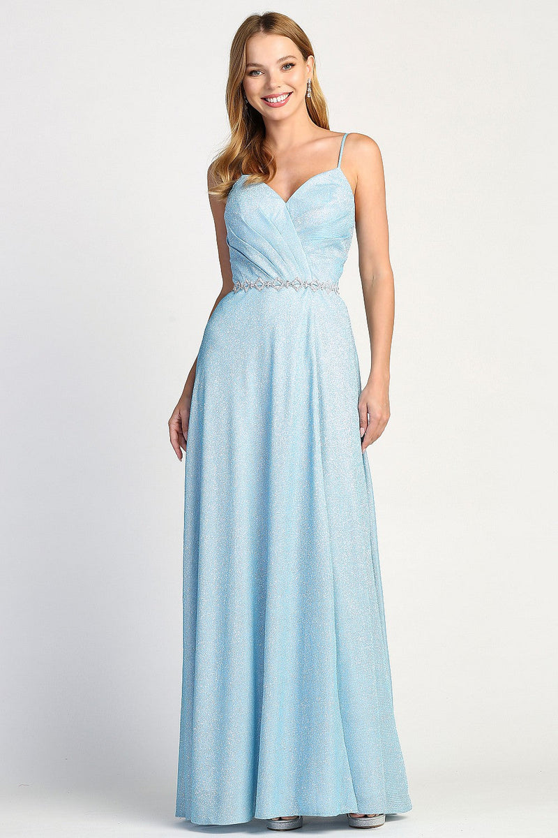 Adora Design 3028 Metallic Glitter Pleated Long Formal Prom Dress