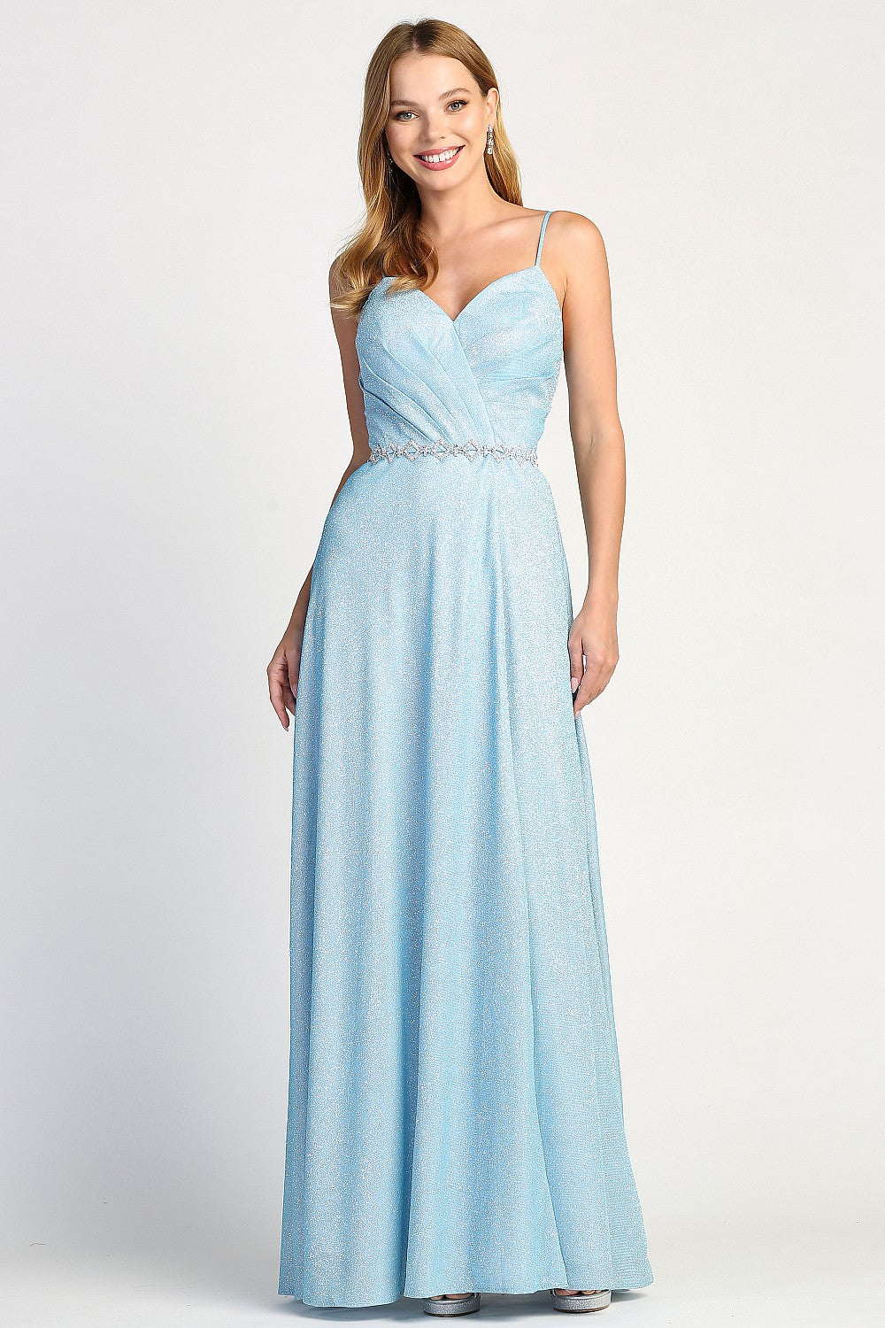 Adora Design 3028 Metallic Glitter Pleated Long Formal Prom Dress
