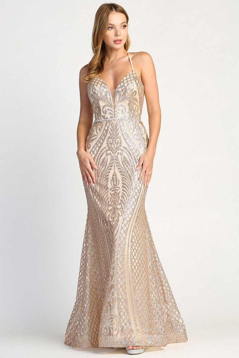 Adora Design 3037 Halter Lace-Up Fitted Long Formal Prom Gown