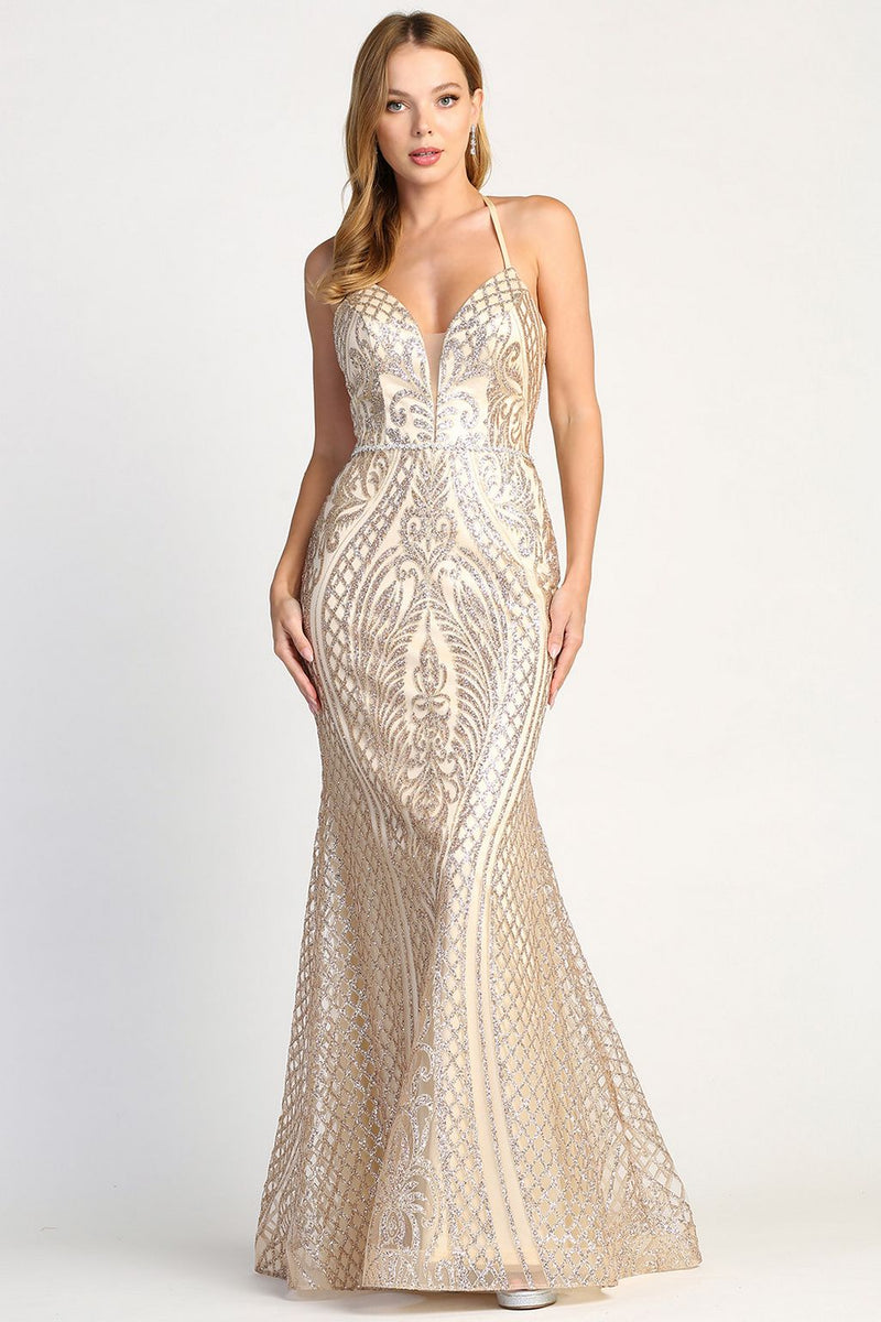 Adora Design 3037 Halter Lace-Up Fitted Long Formal Prom Gown