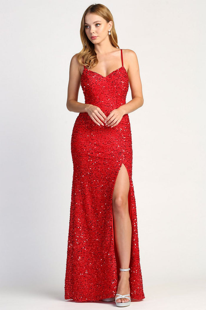 Adora 3060 Sequin Sweetheart Fitted Long Formal Prom Dress