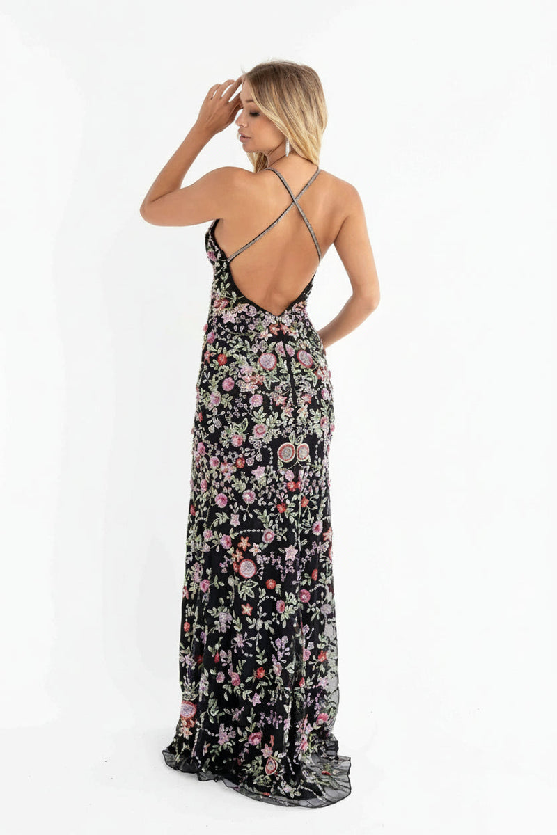 Primavera Couture 3073 - Beaded Floral Fitted Prom Dress