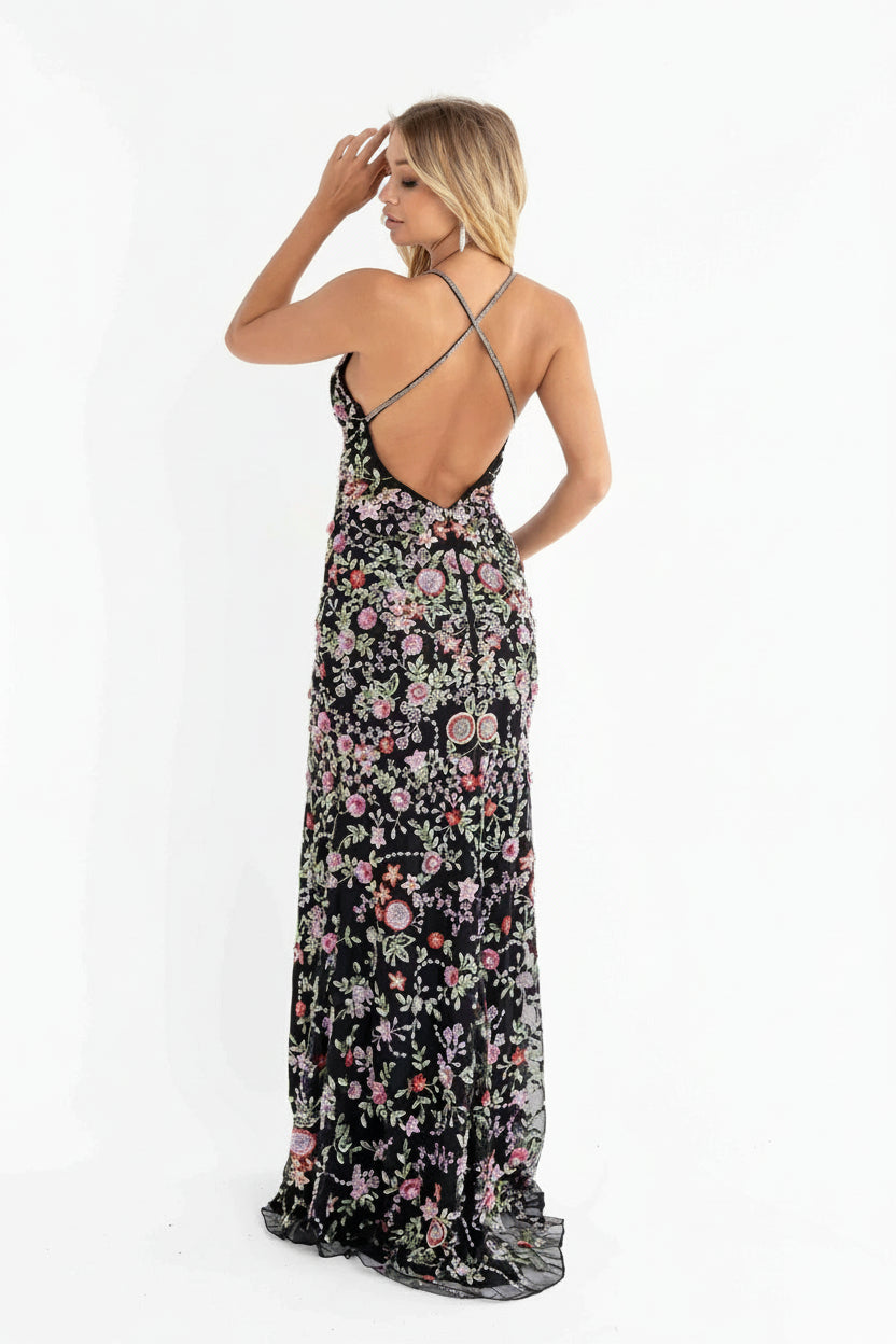 Primavera Couture 3073 - Beaded Floral Fitted Prom Dress