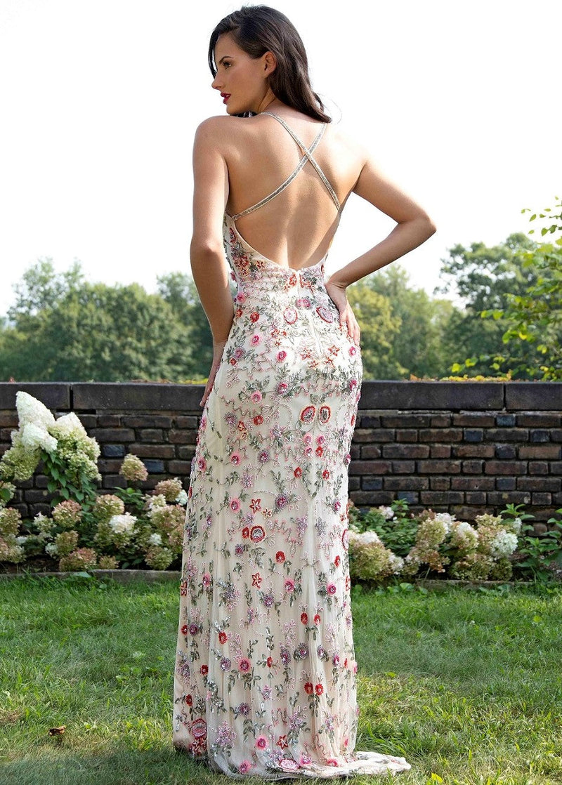 Primavera Couture 3073 - Beaded Floral Fitted Prom Dress