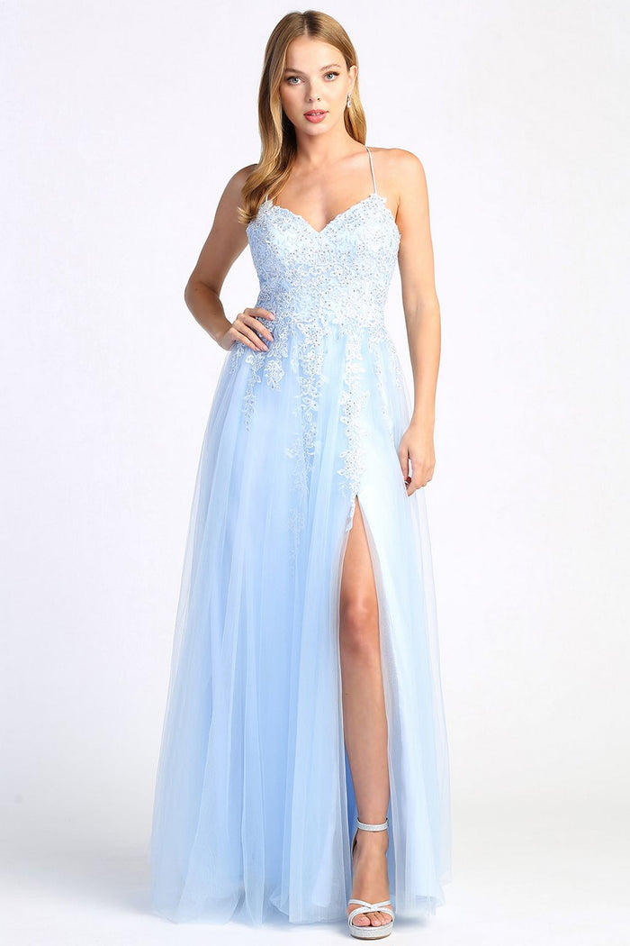 Adora Design 3077 A Line Beaded Lace Applique Formal Prom Dress