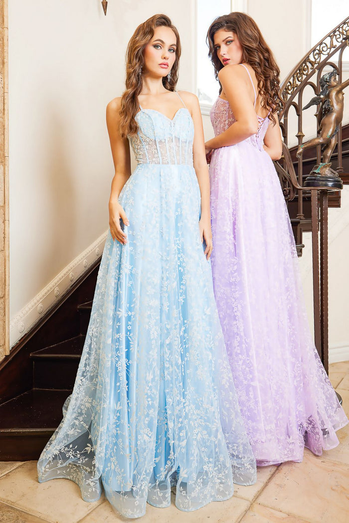 Adora Design 3095 Floral Spaghetti Strap A-Line Long Prom Dress
