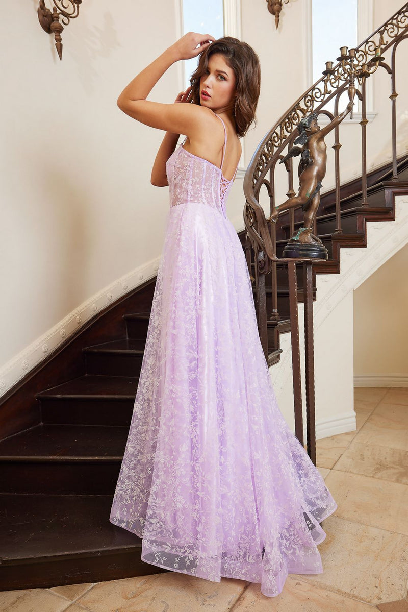 Adora Design 3095 Floral Spaghetti Strap A-Line Long Prom Dress