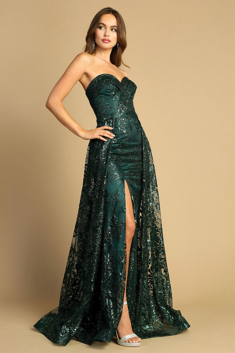 Adora Design 3107G Strapless Glitter Print Overskirt Prom Dress
