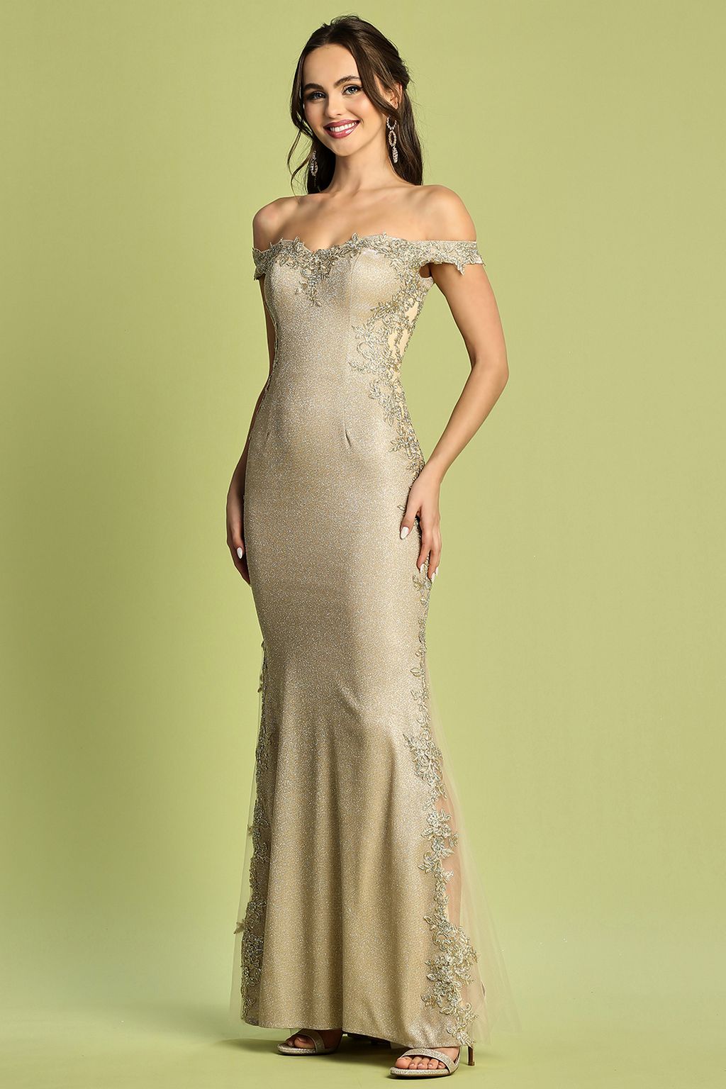 Adora Design 3118 Metallic Glitter Mermaid Off-Shoulder Prom Dress