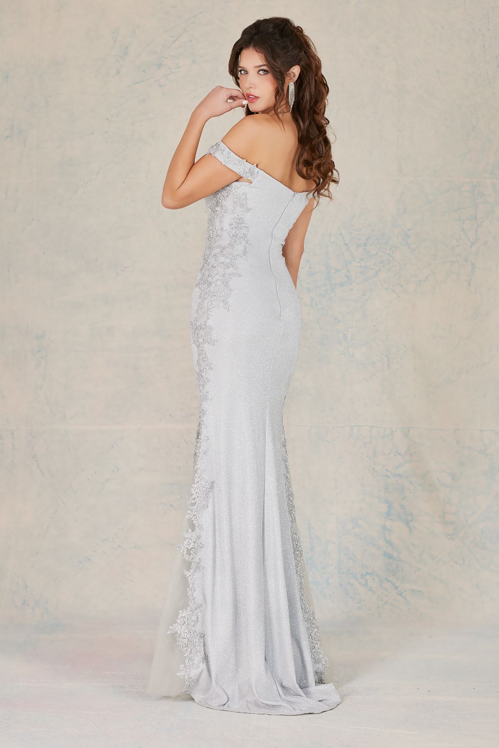 Adora Design 3118 Metallic Glitter Mermaid Off-Shoulder Prom Dress
