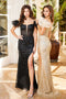 Adora Design 3122 Glitter Feather Off-Shoulder Slit Prom Dress