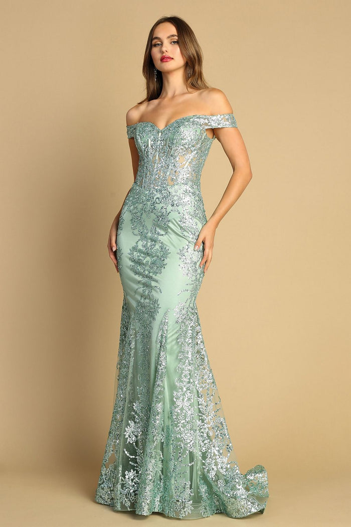 Adora Design 3123 Off Shoulder Glitter Mermaid Formal Prom Gown