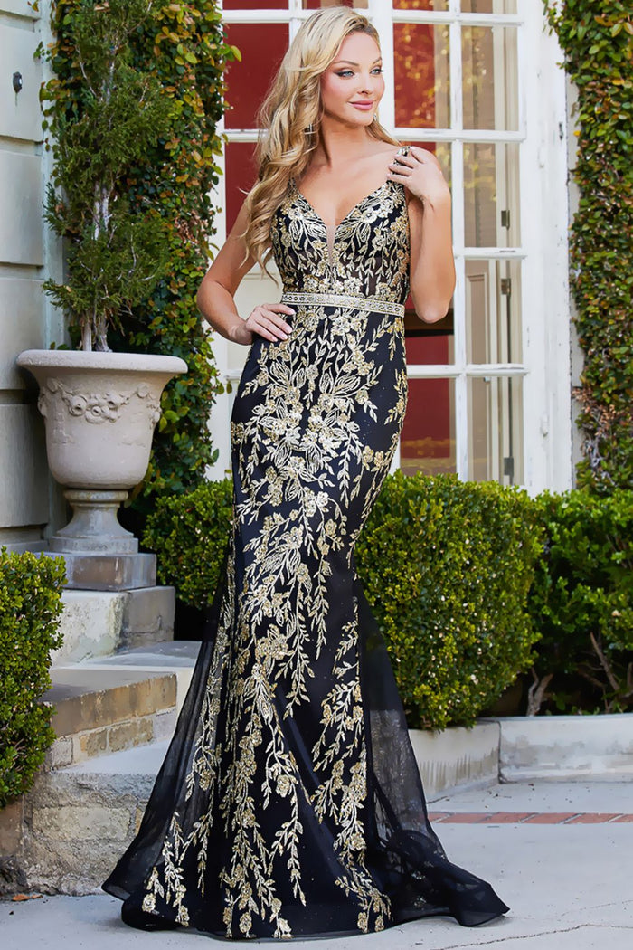Adora Design 3127 Glitter Print Tulle Mermaid Formal Prom Dress